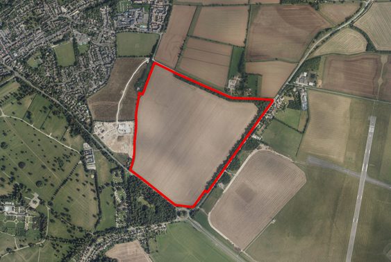 Aerial map with a red outline marking the proposed site on land east of Park View, Woodstock