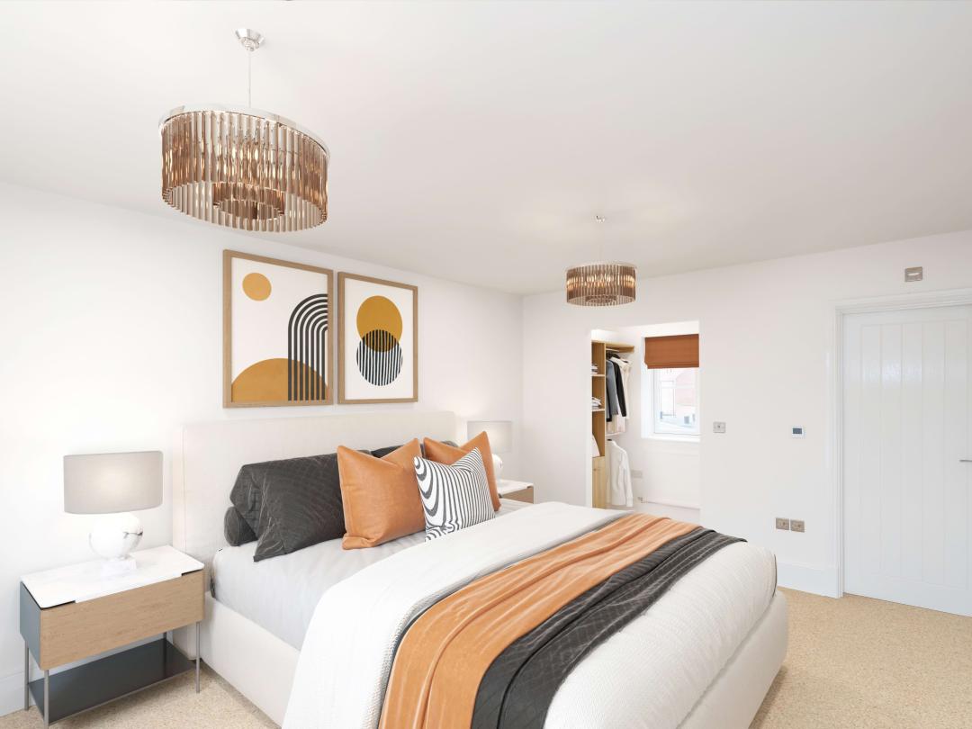 Calming tones in the master with dressing room and en suite